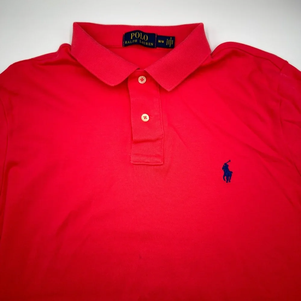Polo Ralph Lauren Mens Medium Red Short Sleeve Custom Fit Pique Polo Shirt